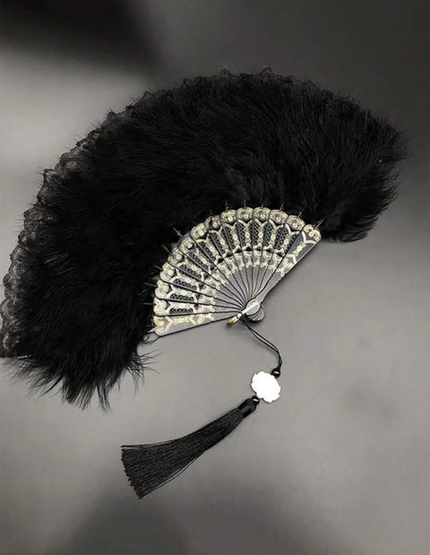 Vintage Foldable Feather Fan For Women