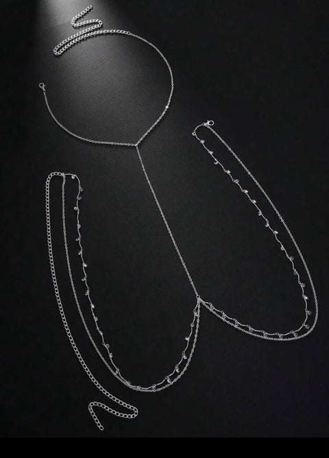 Fashionable Sexy Crystal Embellished Halter Waist Chain
